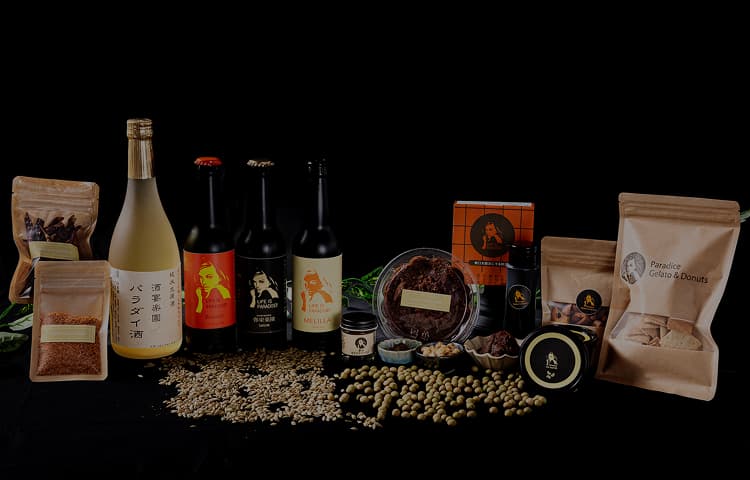 瓶ビール、日本酒、ジェラート、納豆、ドーナツ、味噌、豆腐など取扱商品の写真